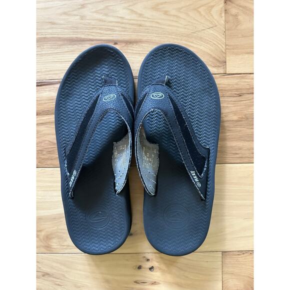 REEF Men's Black  L-16 SAV Flip Flops Sandals Size 9 Faux Vegan Leather Strap - Picture 7 of 8